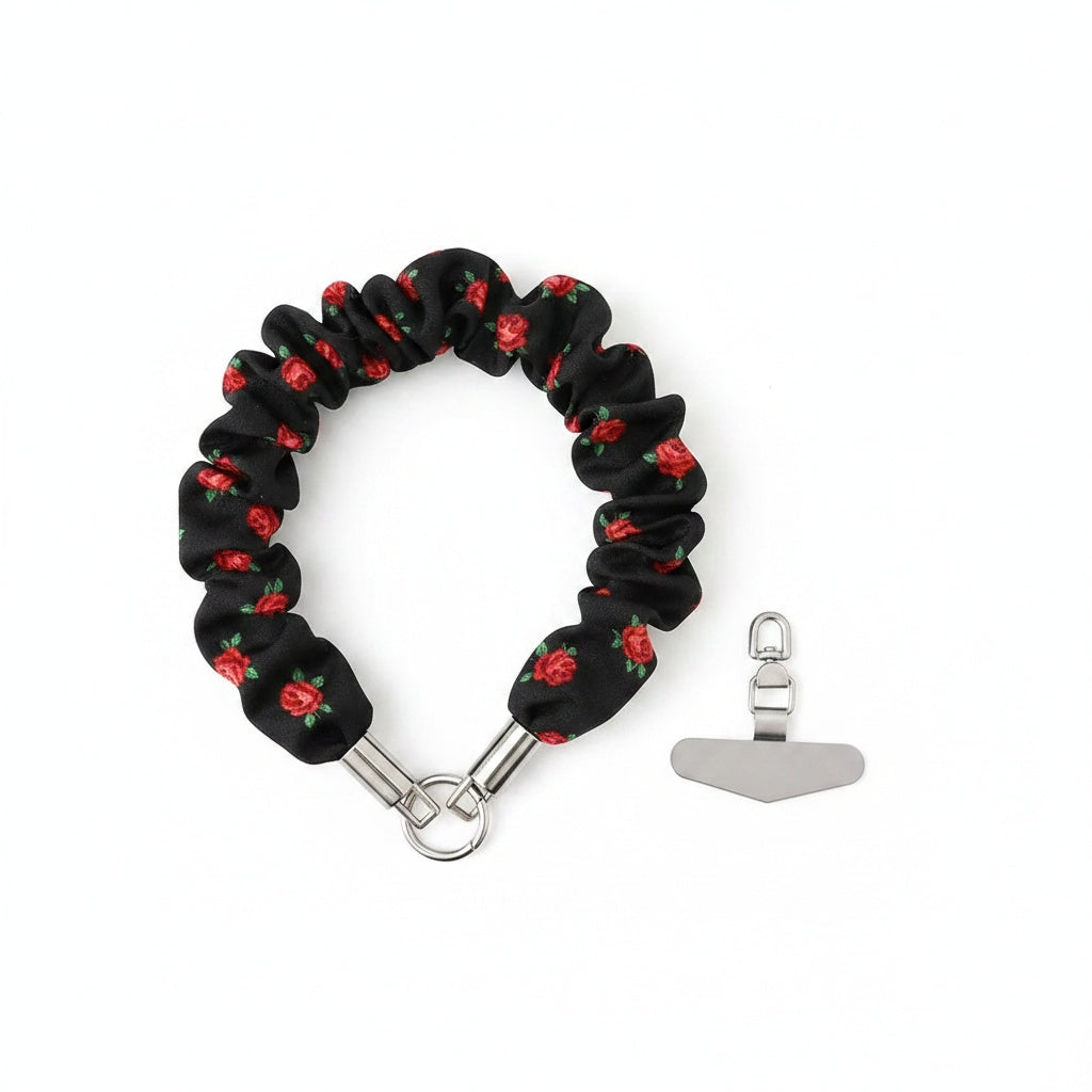 Midnight Cherry- Floral Scrunchie Phone Wristlet Lanyard