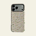 Full front view of Mewvia Butter Yellow Daisy case for iPhone 17 Pro Max, showcasing the scattered floral pattern and MagSafe ring.