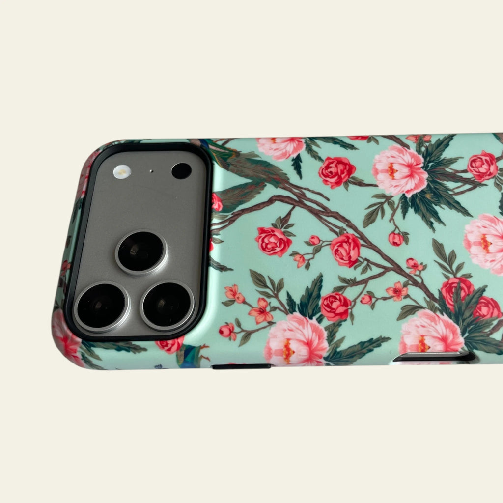 Detailed shot of the raised black camera bezel on the iPhone 17 Pro Max case, providing superior lens protection with a sleek profile.