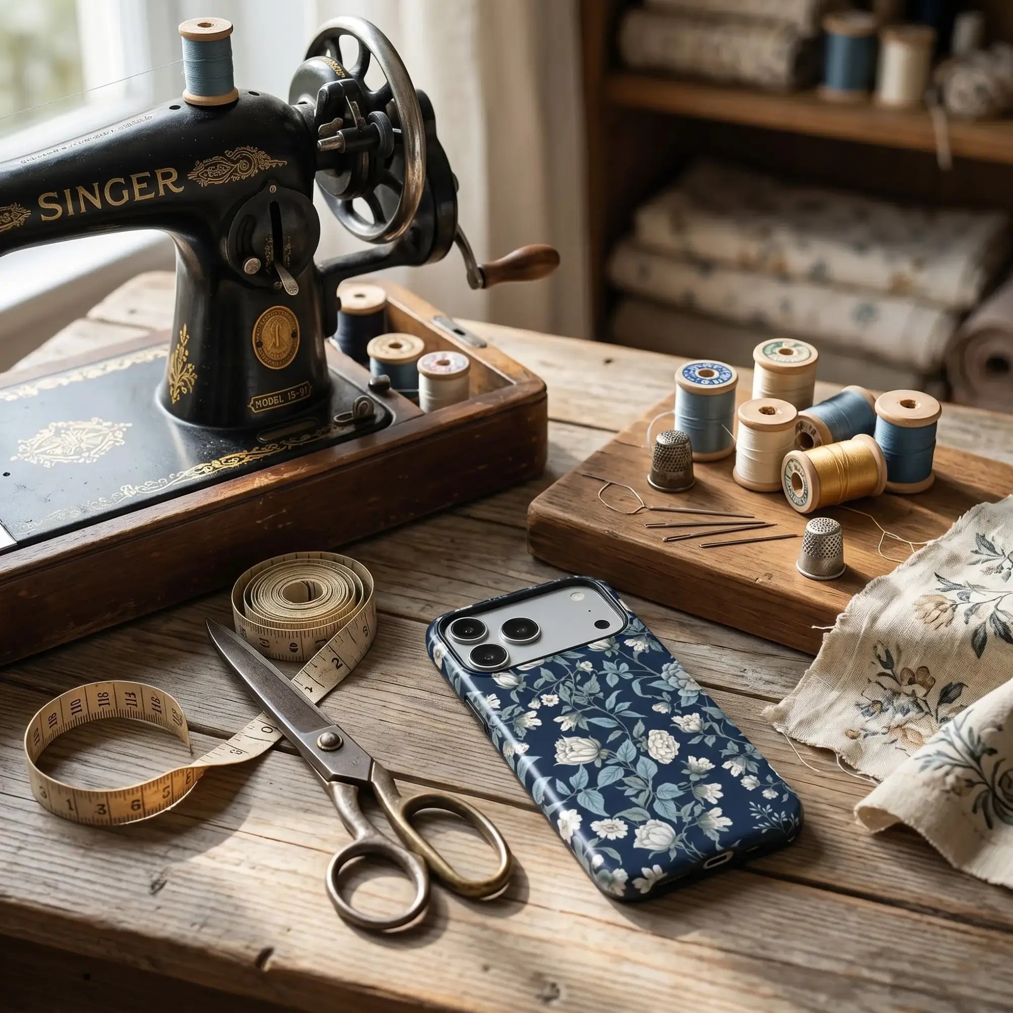 Midnight Botanical matte case on iPhone 17 Pro Max, featuring deep-toned vintage floral patterns in a moody, minimalist setting.