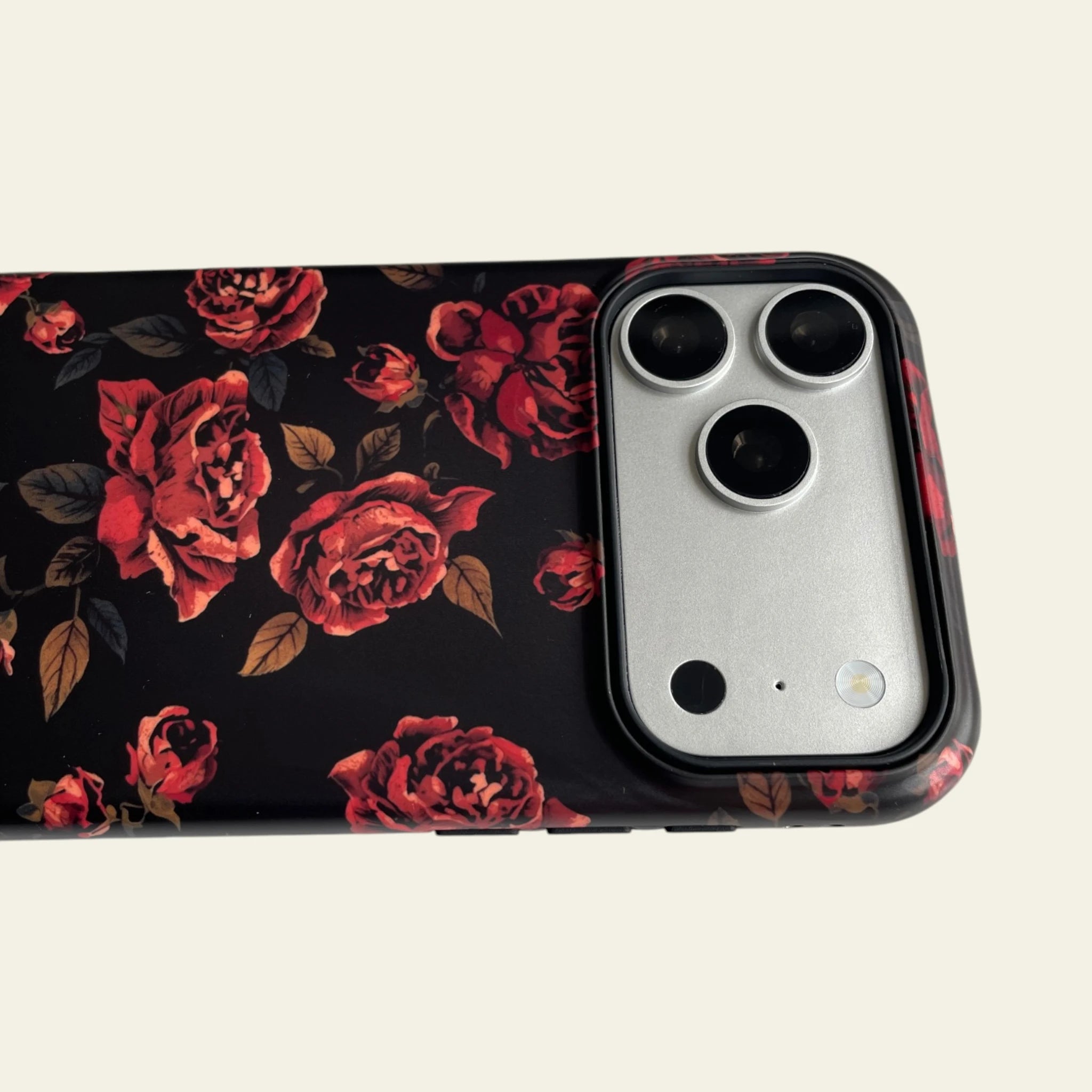 Detailed shot of the raised camera bezel on the iPhone 17 Pro Max case, providing professional protection for the lens module.