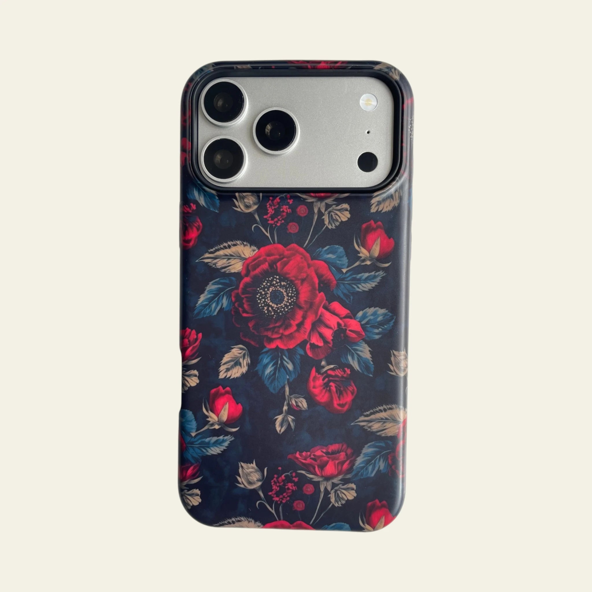 Front view of Moody Dark Botanical floral matte case for iPhone 17 Pro Max.