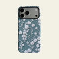 Front view of Mewvia Vintage Chinoiserie Orchid case for iPhone 17 Pro Max, showcasing elegant botanical silk-style prints and matte finish.