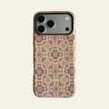 Front view of Mewvia Vintage Moroccan Tile case for iPhone 17 Pro Max, showcasing the intricate geometric patterns and matte finish.