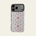 Full front view of Mewvia Vintage Peach Ditsy Floral case for iPhone 17 Pro Max, showcasing the delicate all-over flower pattern and MagSafe compatibility.