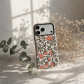Vintage Pink Peony matte case on iPhone 17 Pro Max, styled with dried lavender and a minimalist ceramic vase on a rustic wooden table.