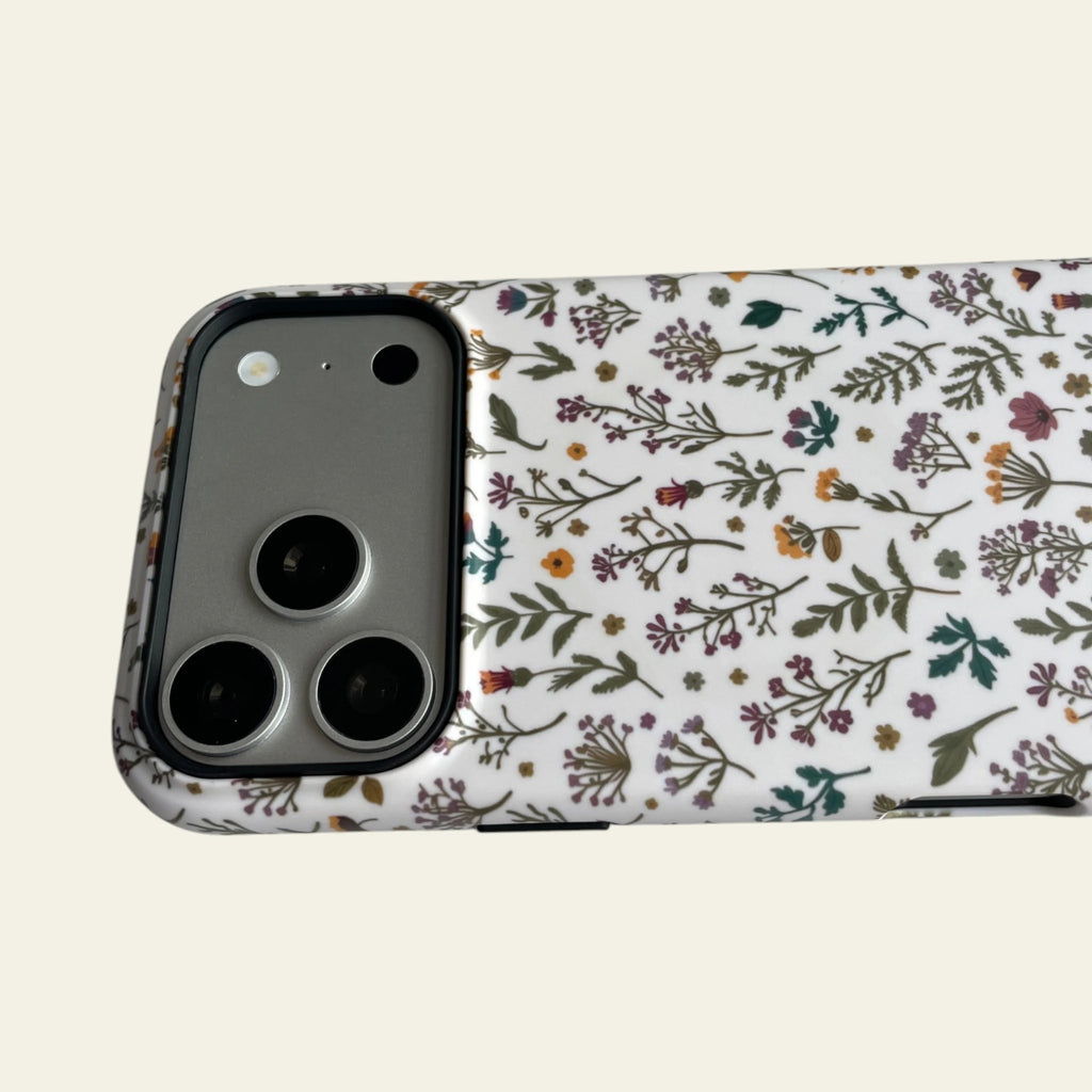 Close-up of the premium matte texture on the Vintage Wildflower case, designed to be not easy to fade and comfortable in hand.