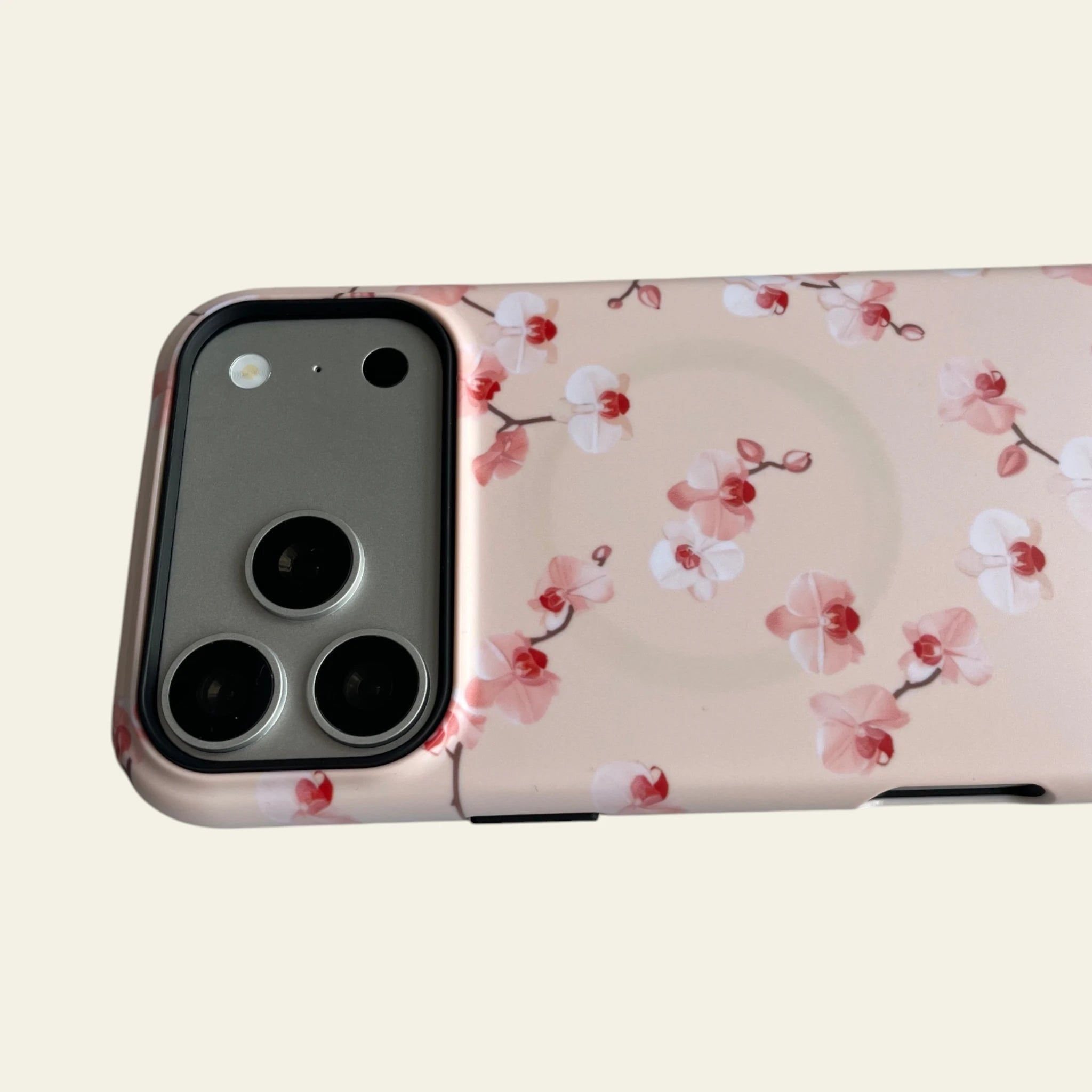 Close-up of the premium matte finish on the Blush Orchid case, highlighting an anti-fingerprint surface that is not easy to fade.
