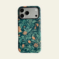 Front view of Mewvia William Morris Inspired Floral case for iPhone 17 Pro Max, showcasing the intricate botanical illustrations and matte finish.