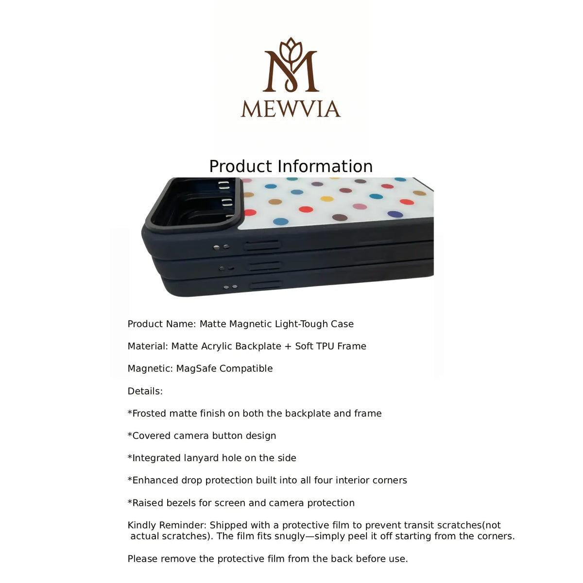 Matte Phone Case Bundle for iPhone, Polka Dot, Plaid & Stripe MagSafe Light Tough Cover Set – Mewvia